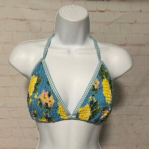 Aerie Blue Floral Triangle Bikini Top Sz XL